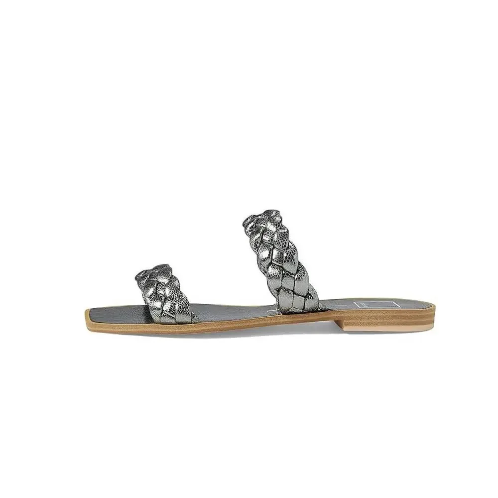 NWT Dolce Vita Indy Graphite Metallic Stella Silver Sandal Flat. Size 9.5.